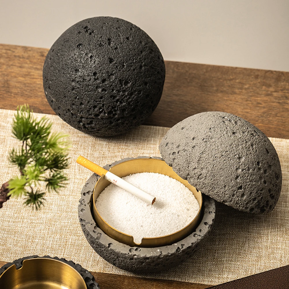 

Модная цементная пепельница, индивидуальная ветрозащитная пепельница в форме Луны с крышкой для украшения дома и офиса, большая стойка-дер...