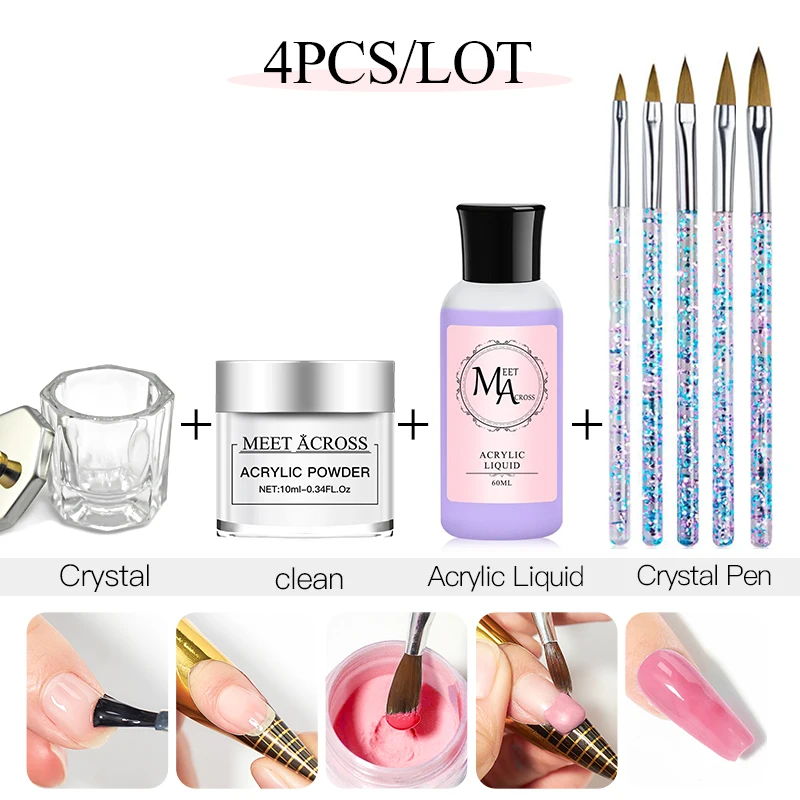 

MEET ACROSS Acrylic Powder Carving Nail Polymer Tip Extension French Pink White Clear Adhesive Rhinestone Nail Art