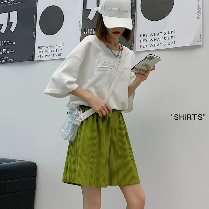 

Shorts Women Simple Plus Size S-5XL Harajuku Retro Wide-leg Elasticity Girls Sweet Solid All-match Leisure Preppy Style Female