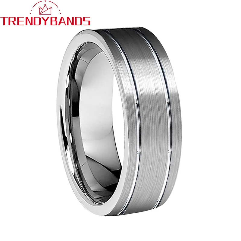 

8mm Double Grooved Classic Tungsten Carbide Rings Wedding Bands For Men Women Brushed Finish Comfort Fit
