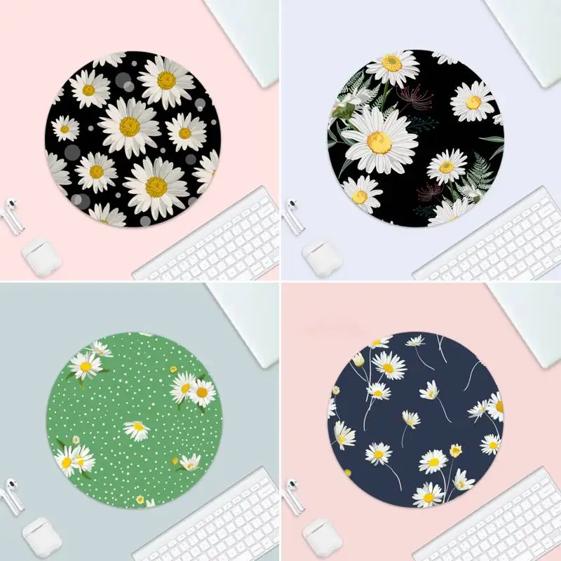 

Floral Daisy Gamer Speed Mice Retail Small Rubber Mousepad Small Rubber Desk Table Protect Game Office Work Round Mouse Mat Pad