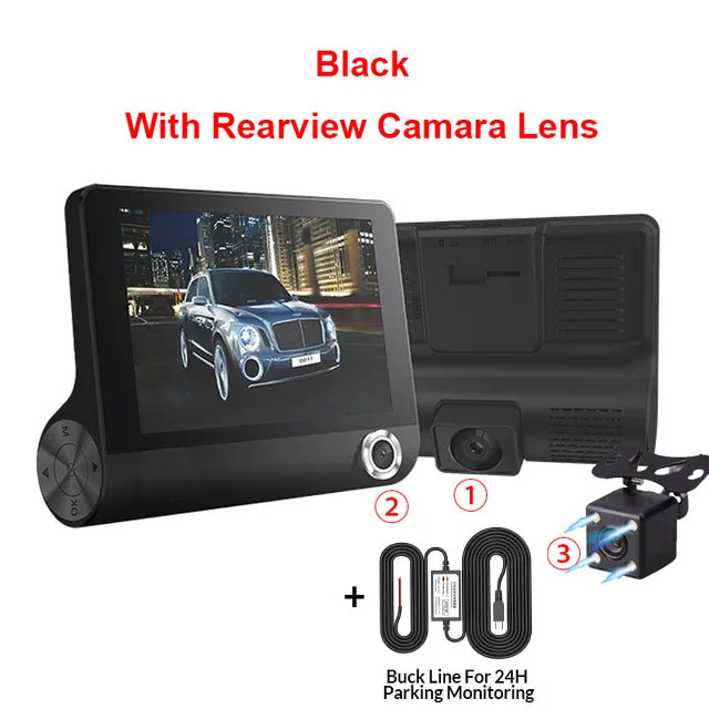 Three Camera with BL Автомобильный видеорегистратор с 3 объективами s 4,0 дюйма, видеорегистратор с двумя объективами, видеорегистратор заднего вида, Автомобильный регистратор, видеорегистратор, видеорегистратор - Color Name: Three Camera with BL