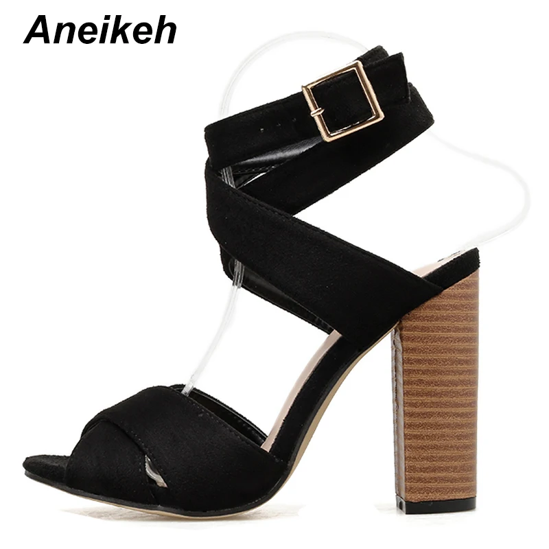 Женские сандалии на квадратном каблуке Aneikeh сандалии-гладиаторы высоком с