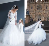 mermaid long sleeves tulle appliques lace wedding dresses 2023 vestido de novia princesa backless bridal gowns