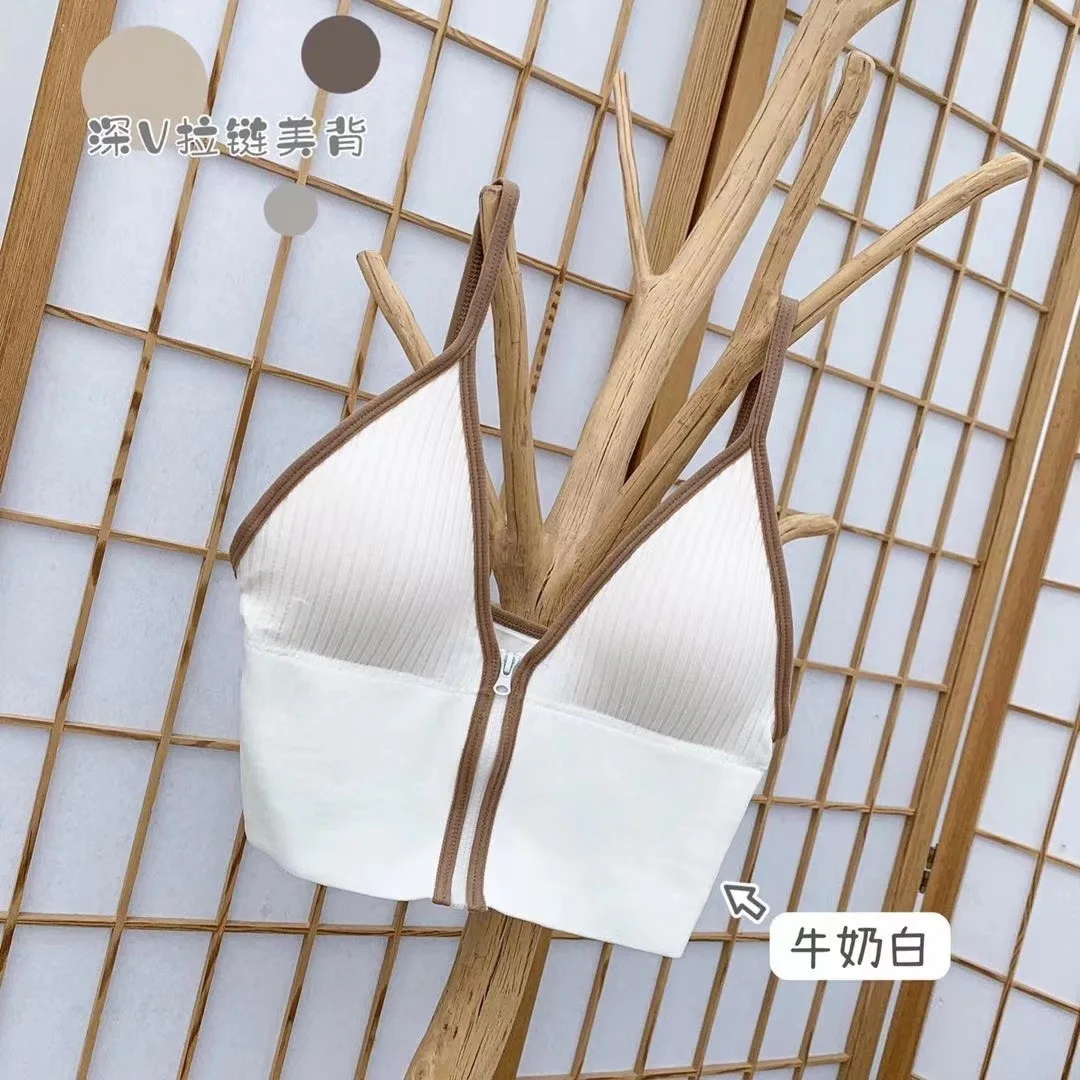 

Deep V-neck Zipper Camisole Tank Top Sexy Bottoming Crop Tops Wrapped Chest Underwear Bottoming Vest Girls Padded Camis