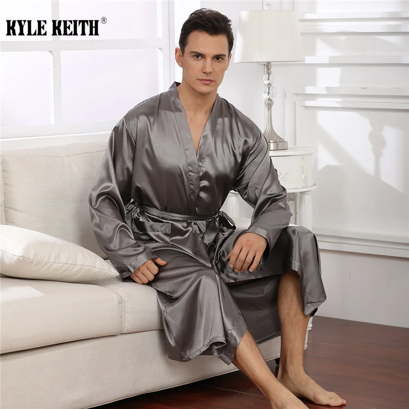 

Высококачественный мужской однотонный Шелковый Атласный халат, ночная рубашка с длинным рукавом, домашнее кимоно, роскошный халат-Пижама