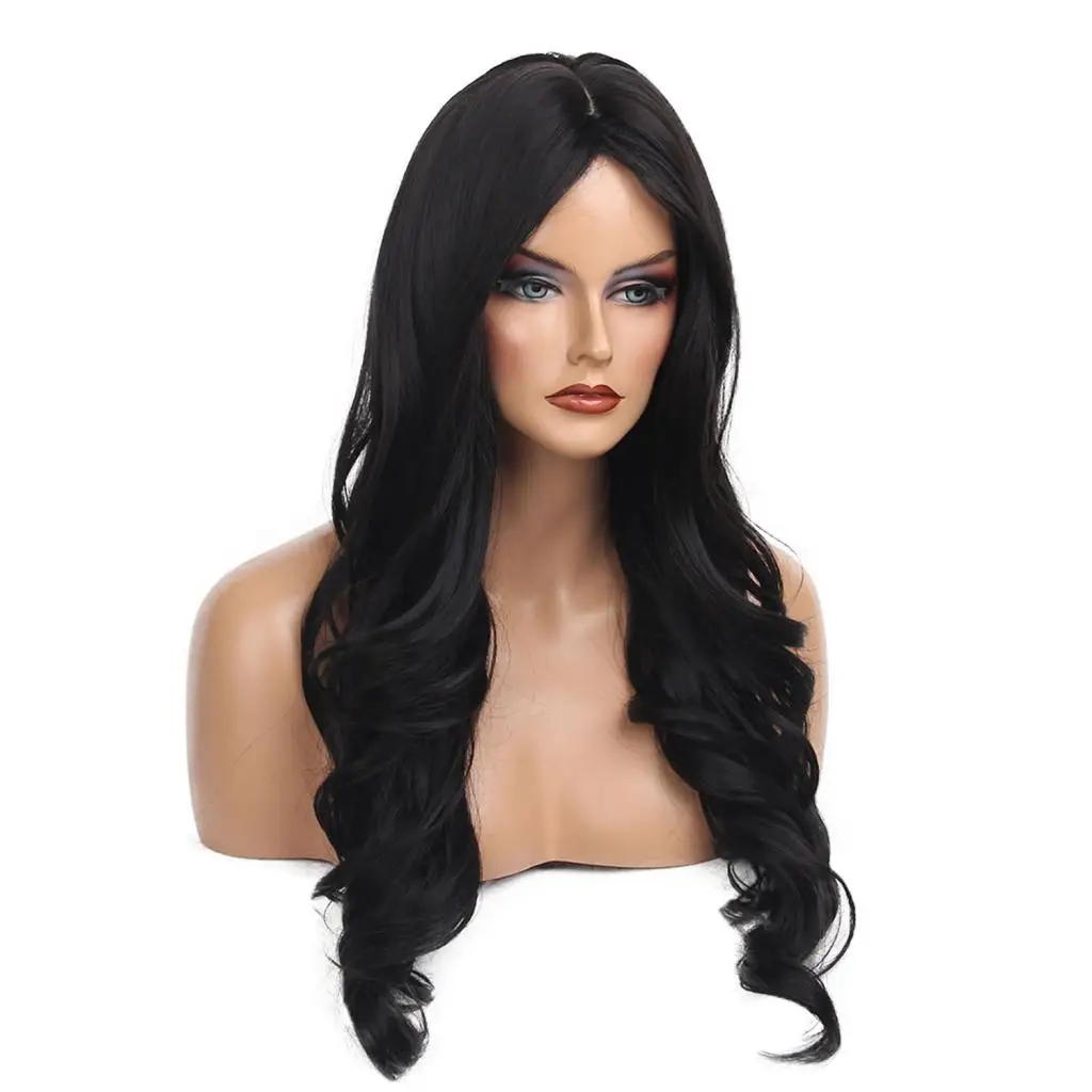 

Fashion Women Long Wave Black Middle Parting Synthetic Hair Cosplay Wig Net