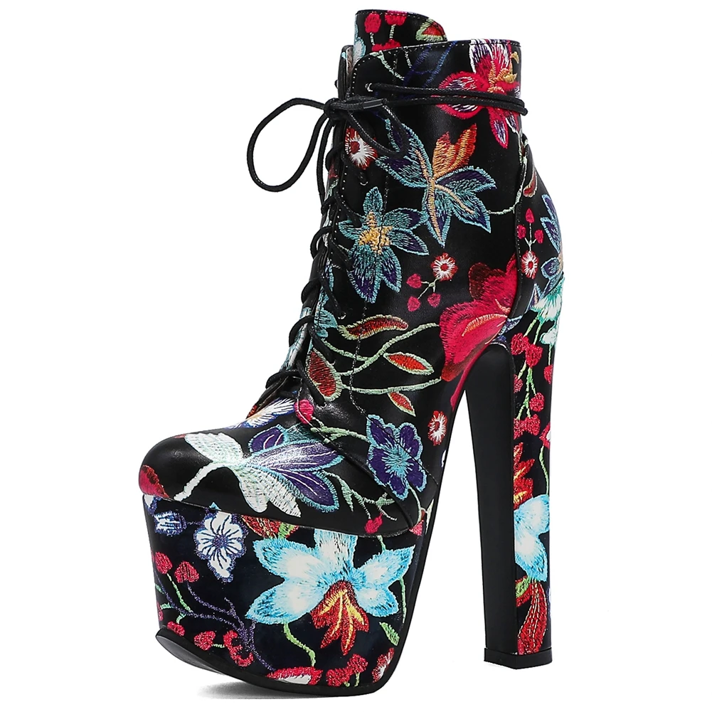 

RIBETRINI/Модная разноцветная обувь на платформе; Новые уникальные женские ботильоны на высоком каблуке; Осенние ботинки с вышивкой