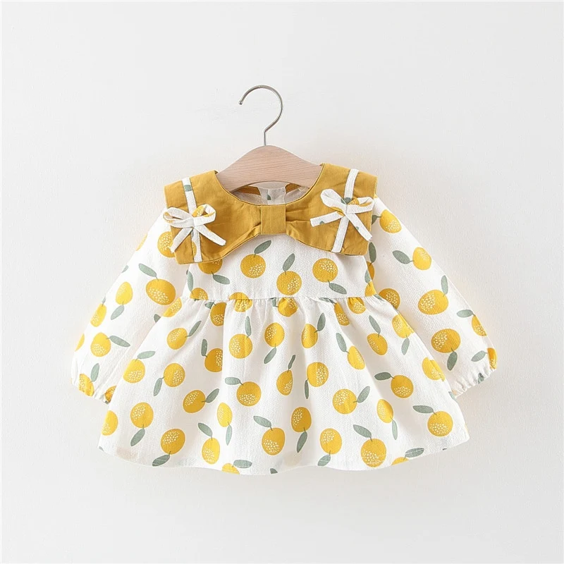 2019 г. Осеннее милое платье принцессы с бантом и фруктами для девочек детское