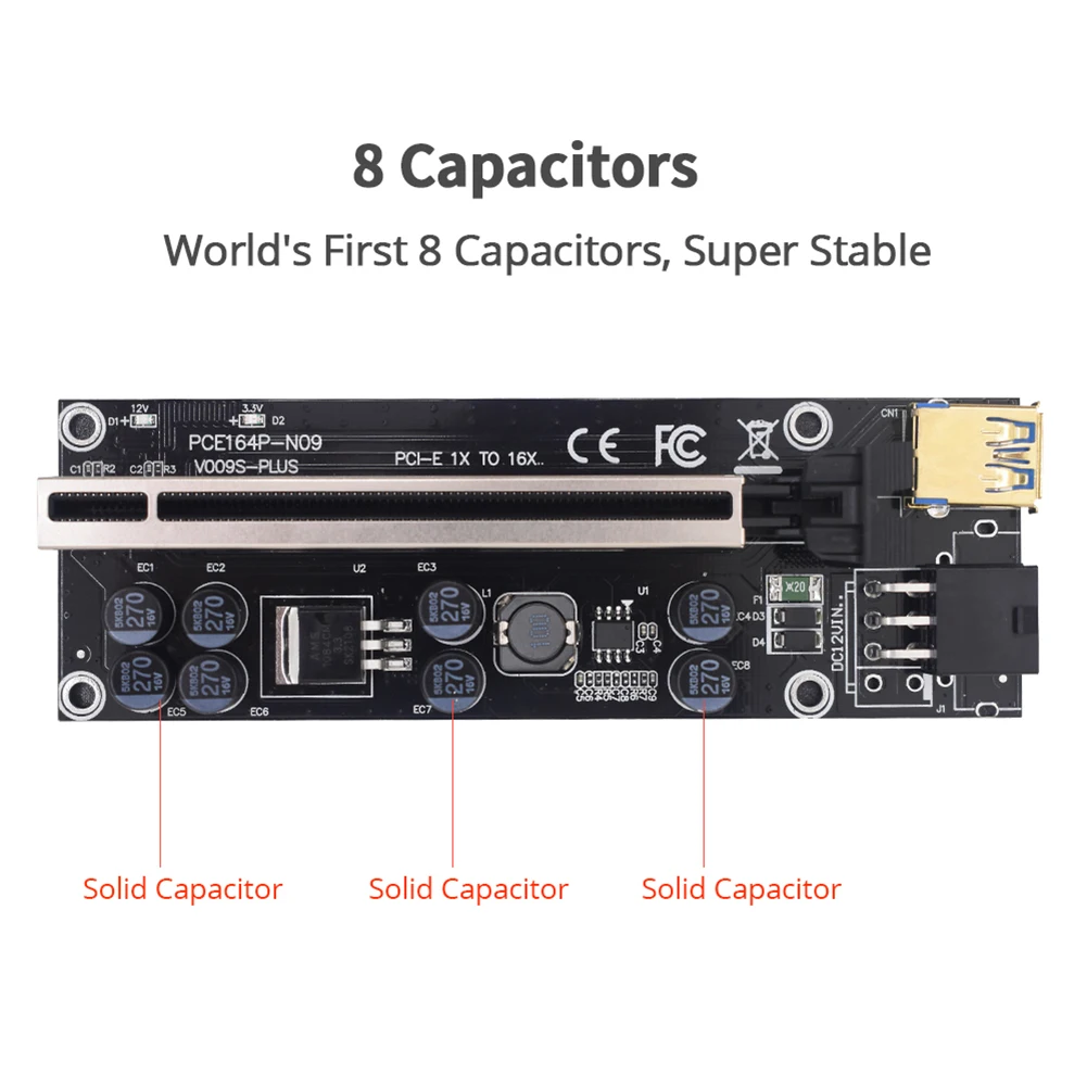 

PCI Express Riser Card 1X to 16X PCI-E Extender USB 3.0 Cable 6Pin Power New Black Gold-Plated Graphics Card Extension Line