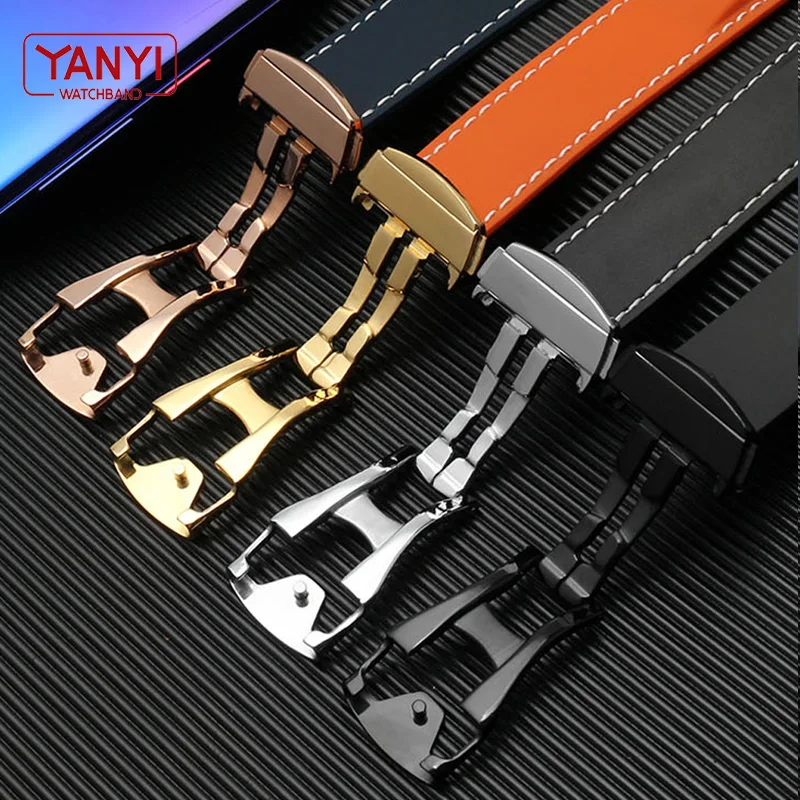 Rubber watch strap 20mm 22mm silicone watchband Suitable for omega watch band folding clasp Curved end wristwatches belt