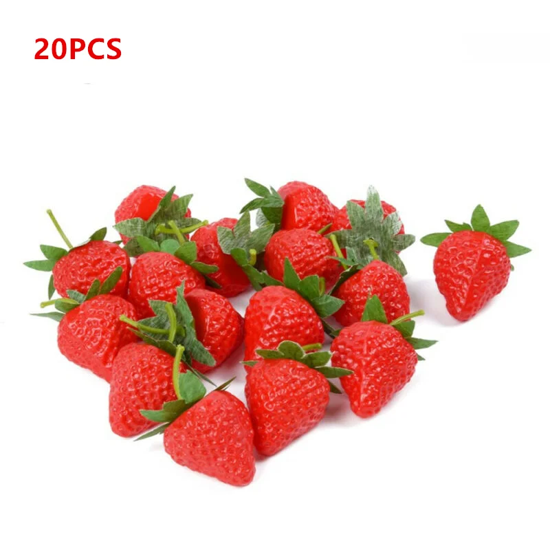 20Pcs Artificial Strawberry Fake Fruit Display Kitchen Home Food Table Decorations Plastic Christmas Decor 3.2cm 6.5cm