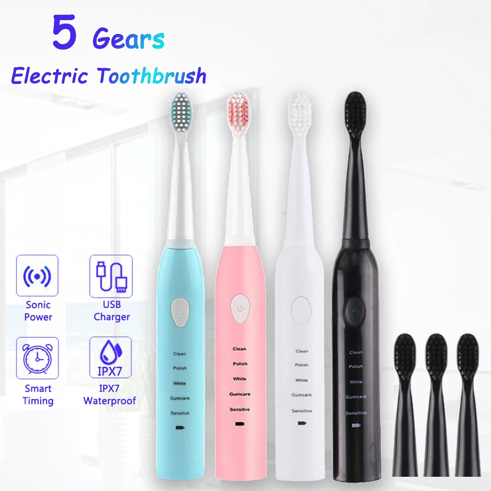 Мощная Электрическая зубная щетка USB перезаряжаемая ультразвуковая звуковая