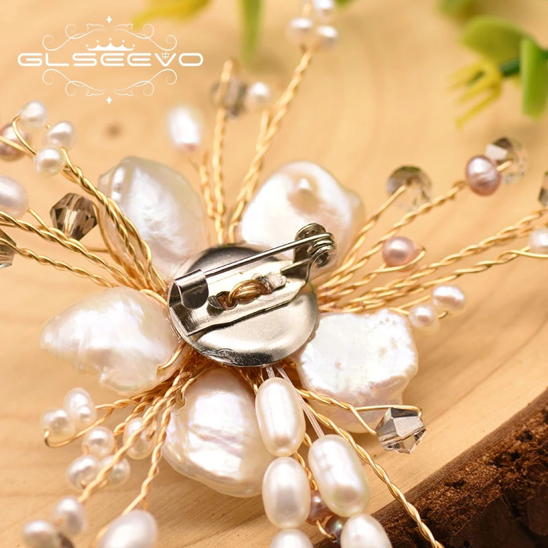 GLSEEVO барокко белый и розовый жемчуг большая брошь булавка для женщин Девушка красивые роскошные вечерние подарок дизайн ручной работы GO0350