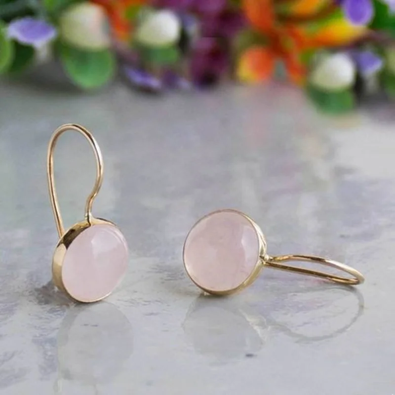 

Trendy Round Light Pink Stone Drop Earrings for Women Fashion Jewelry Gold Color Cubic Zircon Engagement Wedding Earring Gift