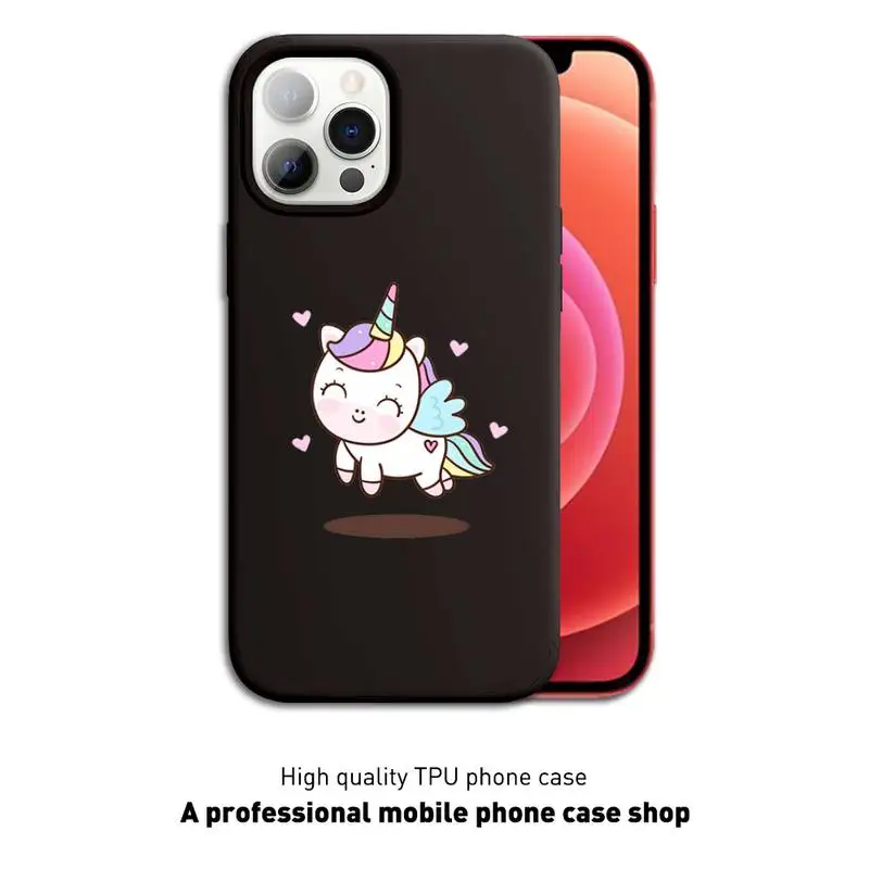 

Unicorn Cartoon Funny Phone Case Black Cover For IphoneX XS 11 12 11/12Pro Max 5 5s SE 6 6s 7 8 Plus SE2020 Cases