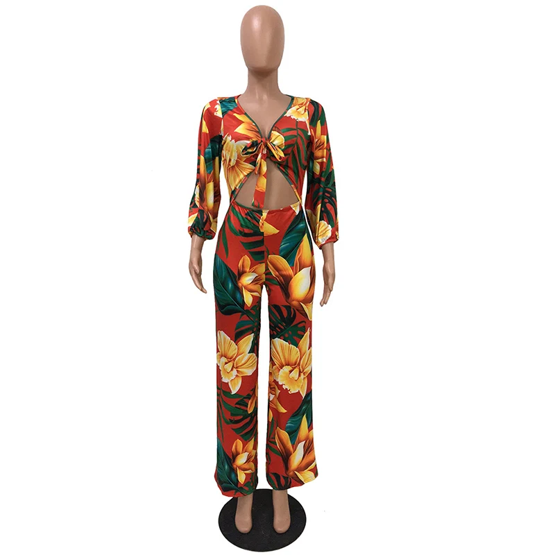 Женский комбинезон с цветочным принтом Echoine вырезами и завязками спереди длинные