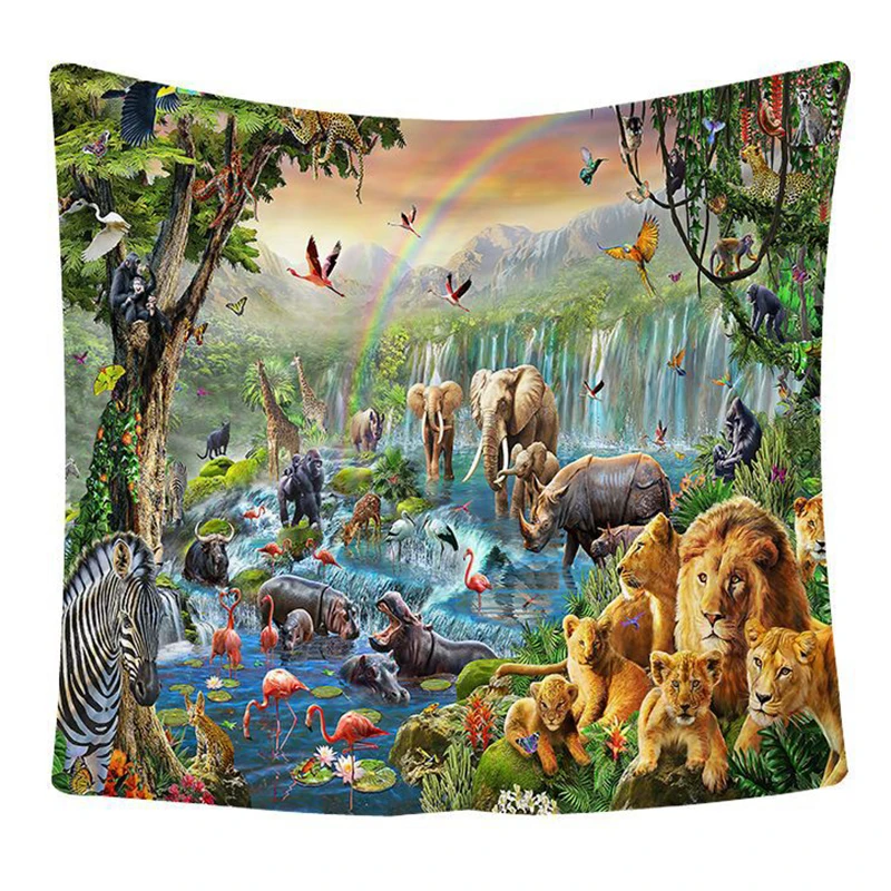 Животный мир гобелен Kawaii Лес Тигр слон жираф для детской комнаты настенный Декор