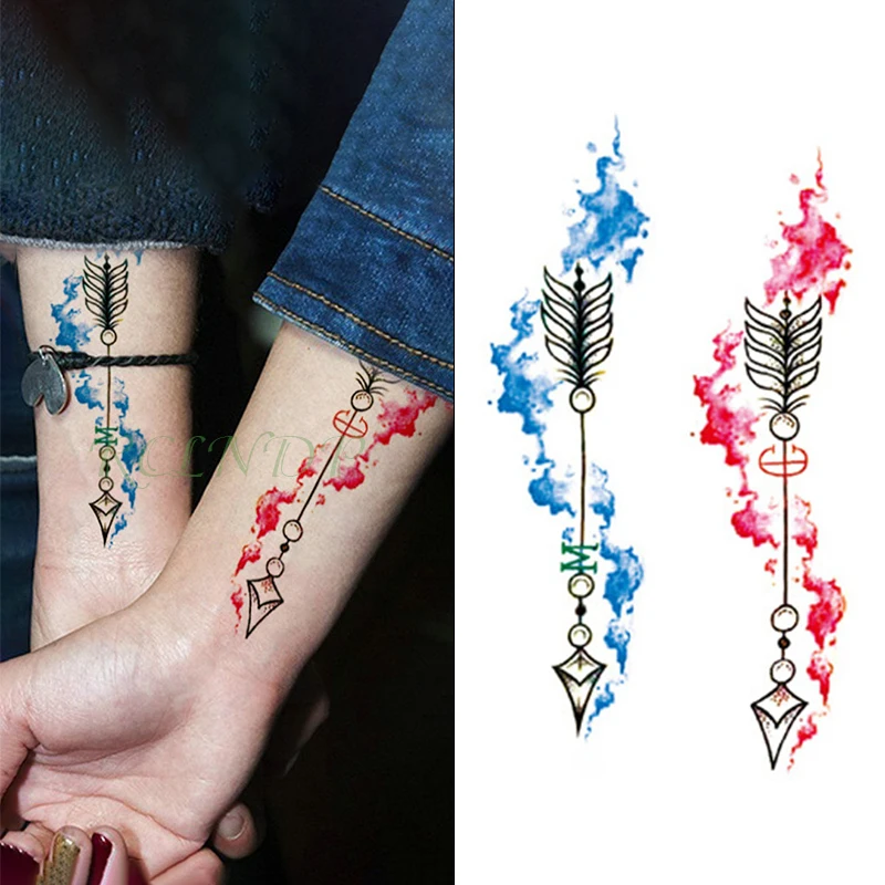 

Waterproof Temporary Tattoo Sticker red and blue lovers arrow tatto stickers flash tatoo fake tattoos for girls women men