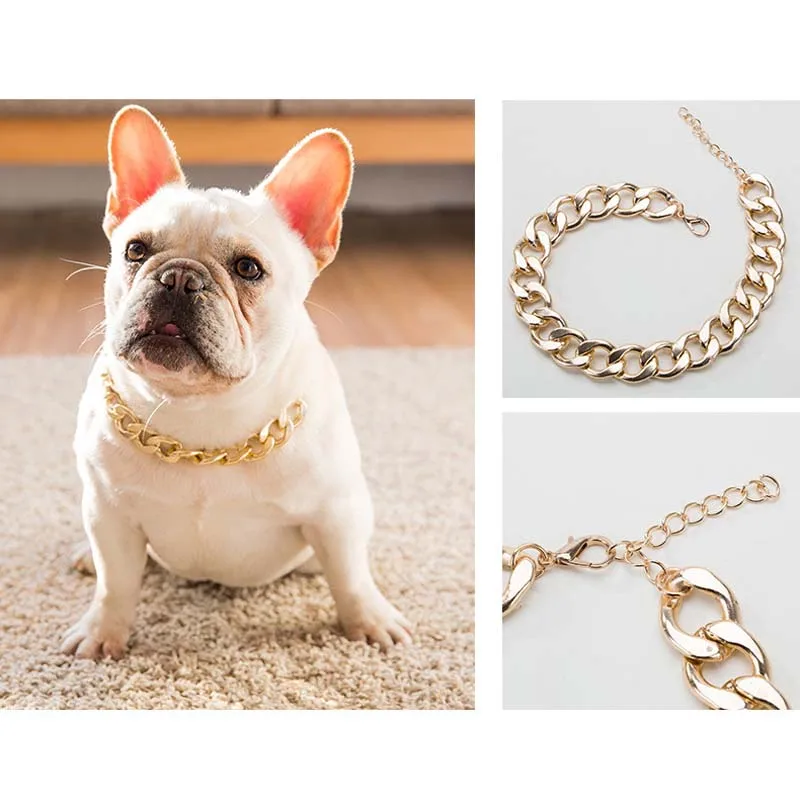 Gold Plastic Plated Collars for Dogs Electroplated Dog Chain for Pitbull Fashion Jewelry Dog Accessories for French Bulldog images - 6