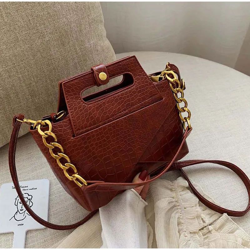 

2021 модные сумки через плечо для женщин кожаные сумки с ремешком с узором под крокодиловую кожу вместительная сумка-мешок через плечо с мета...