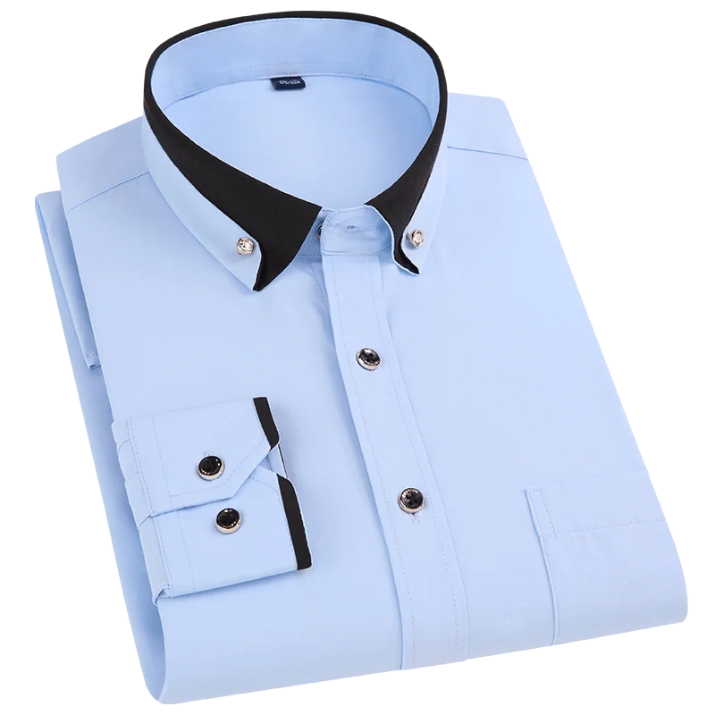

Aoliwen брендовая мужская Тонкая модная Банкетная Однотонная рубашка с длинными рукавами, изысканные пуговицы, микро-эластичная удобная ткань...