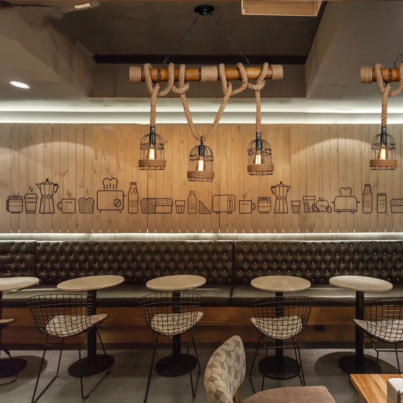 Винтажный бамбуковый подвесной светильник с 3 головками пеньковая веревка