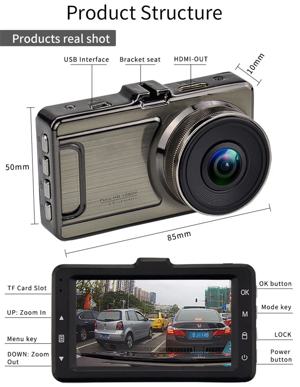 Новейшая 3 дюймовая Автомобильная видеорегистратор 1080P DVR Автомобильный с углом
