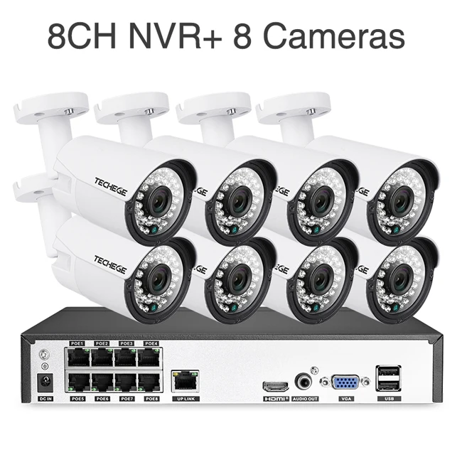 Techege H.265 8CH 4MP Аудио CCTV камера системы наружного водонепроницаемого наблюдения NVR комплект PoE камеры безопасности комплект обнаружения движения - Цвет: 8CH NVR 8 Cameras