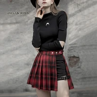 women preppy style pleated check mini skirt with buckle wrap pleated mini skort
