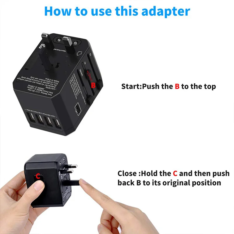 Международный дорожный адаптер Yarrashop Универсальный питания с 4 USB + 1 Type C зарядными