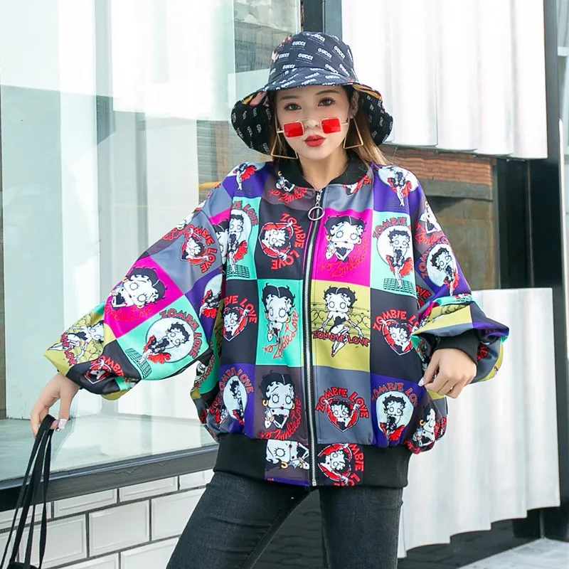 Большой Размеры свободные с длинным рукавом стойка Куртка воротником для женщин