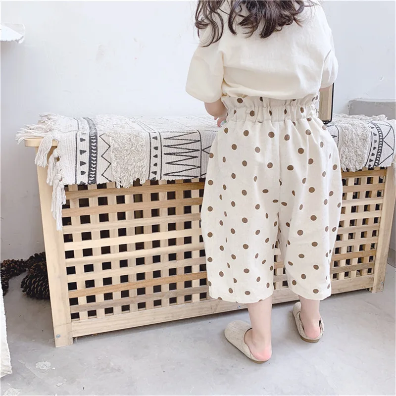 2020 г. Летние милые штаны в горошек для девочек детские длиной 3/4 | Мать и ребенок