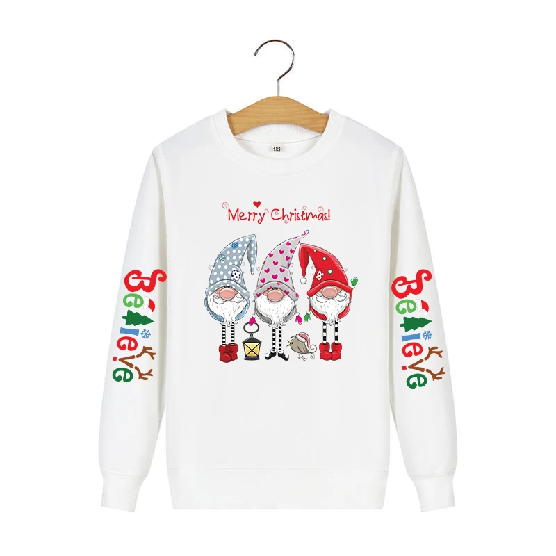 

New Autumn Winter Men's and Women's Christmas Cartoon Snowflake Santa Claus Shirt Long-Sleeved Round Neck Shirt Fashion Printing
