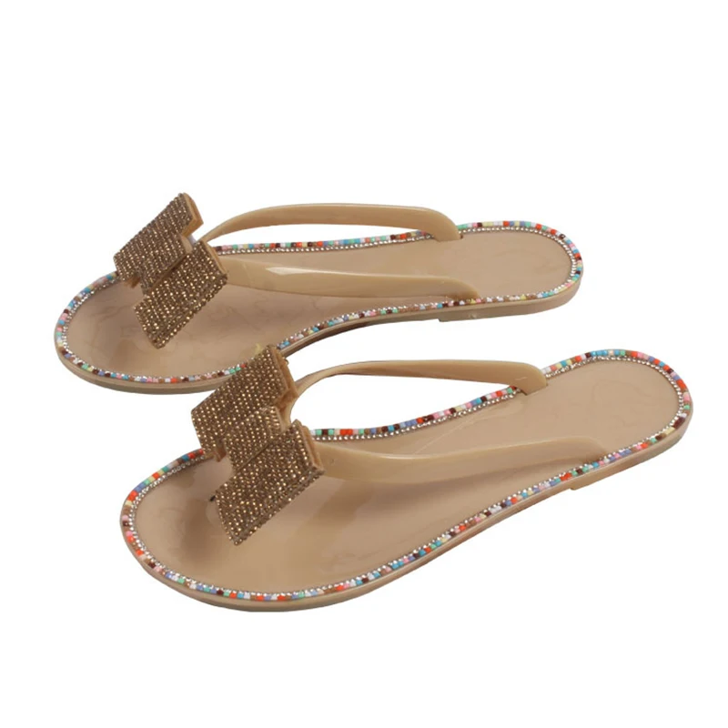 Women Slippers Bowknot Woman Flat Clip Toe Crystal Female Slides Flip Flops Outdoor Sandals Ladies Beach Shoes Summer 2020 | Обувь