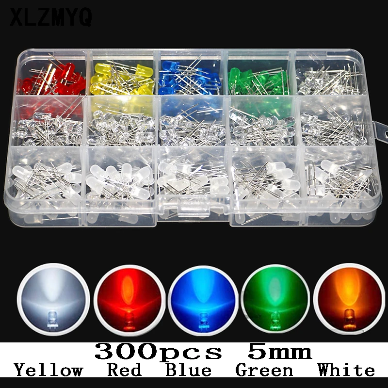 

300 шт./корт. 5 мм набор светодиодных диодов «сделай сам» смешанные цвета белый туман желтый красный синий зеленый белый свет светодиод излуча...