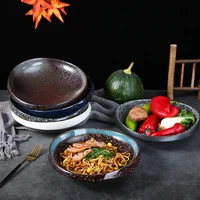 japanese retro ceramic deep plate soup dish tableware bowl set combination household creative soup bowl retro nostalgia