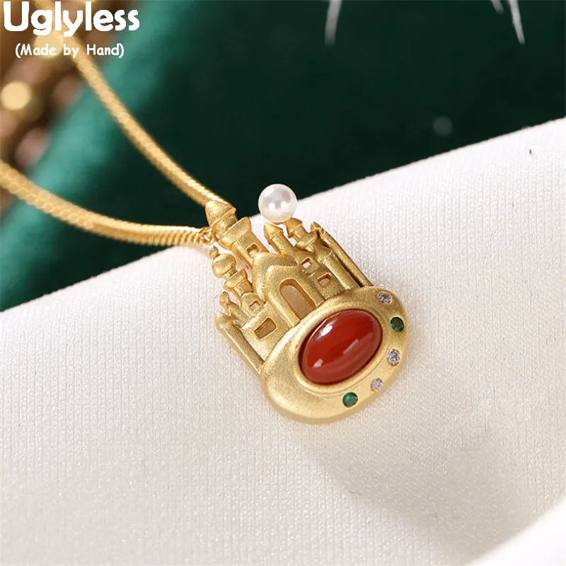 

Uglyless LOVE Story Fairy Tale Castle Necklaces Women 925 Silver Castles Pendants Necklaces Pearl Agate Zircons Crystals Jewelry