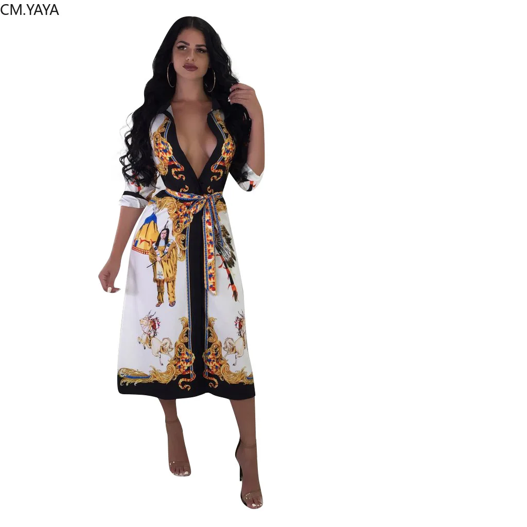 Женское платье с принтом пейсли осеннее туника отложным воротником и поясом на