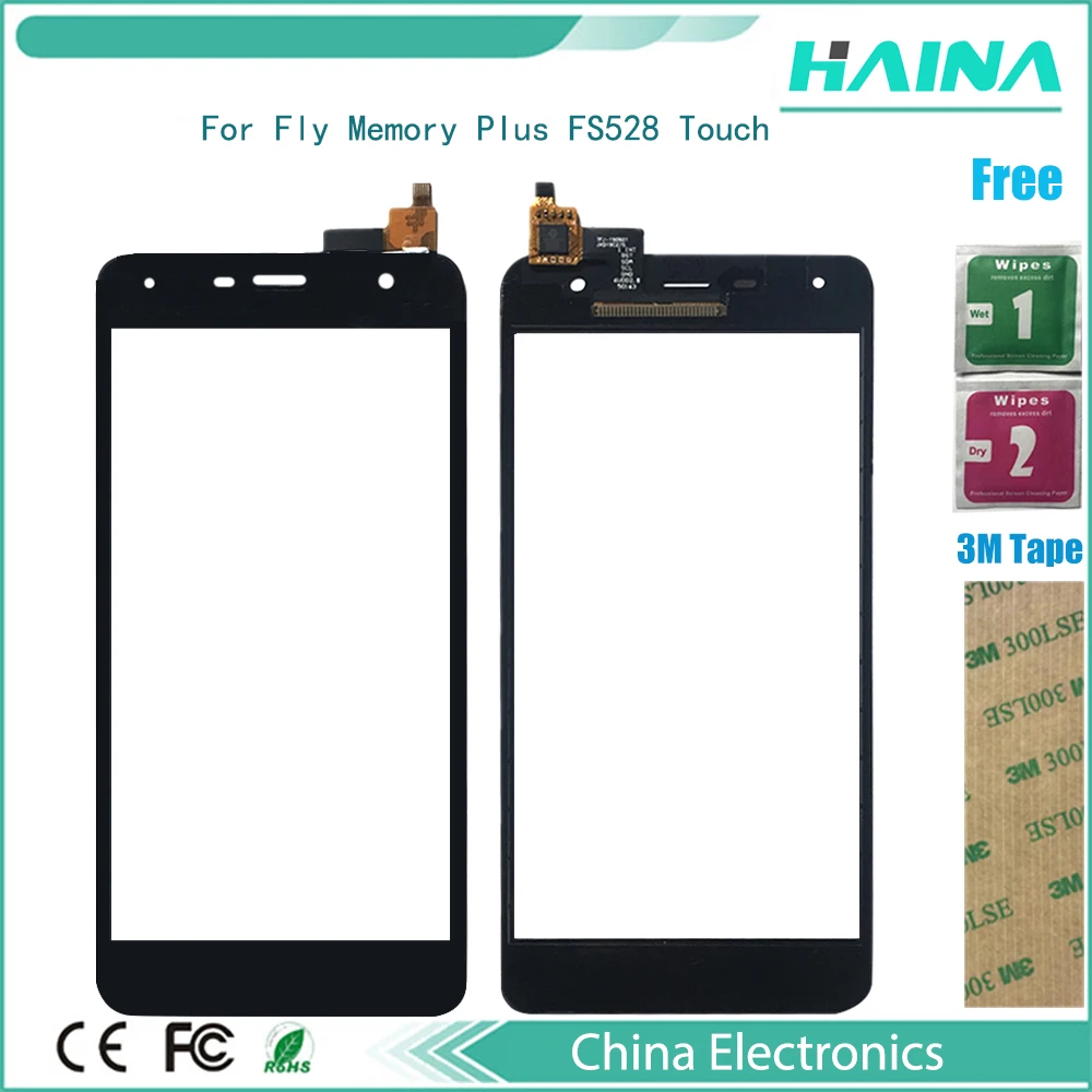 Сенсорный экран для Fly Memory Plus FS528, черный, с лентой
