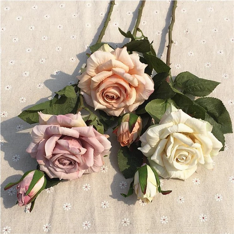 1 шт. 2 ветки розы искусственный цветок букет искусственная цветочная ткань бутон