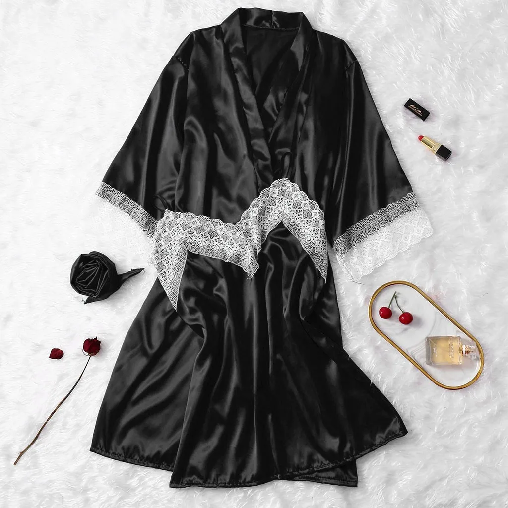 

Fashion Women's Summer Mini Kimono Robe Lady Rayon Bath Gown Yukata Nightgown Sleepwear Sleepshirts Pijama Mujer Size S-2XL