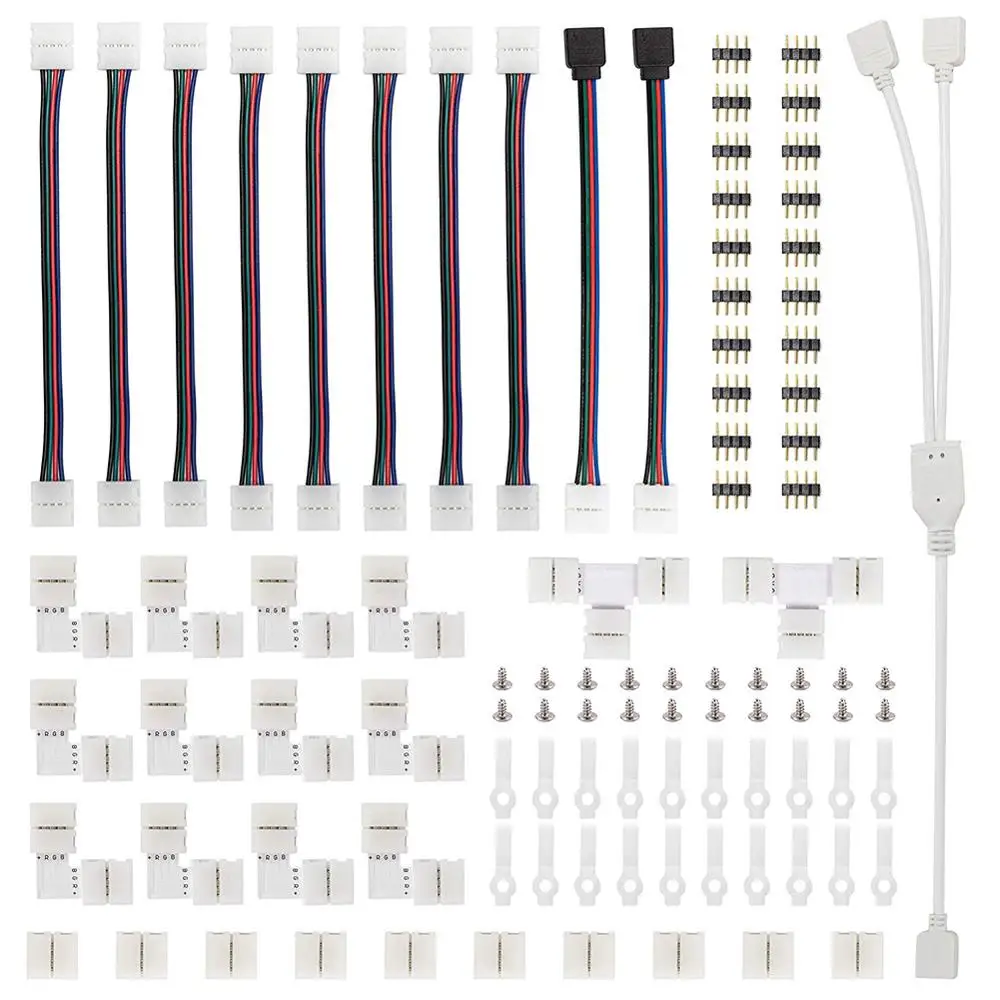 95pcs RGB 5050 4-pin LED IOT Accessories Strip Connector Kit with T-Shaped L-Shaped Connectors Jumpers Clips |