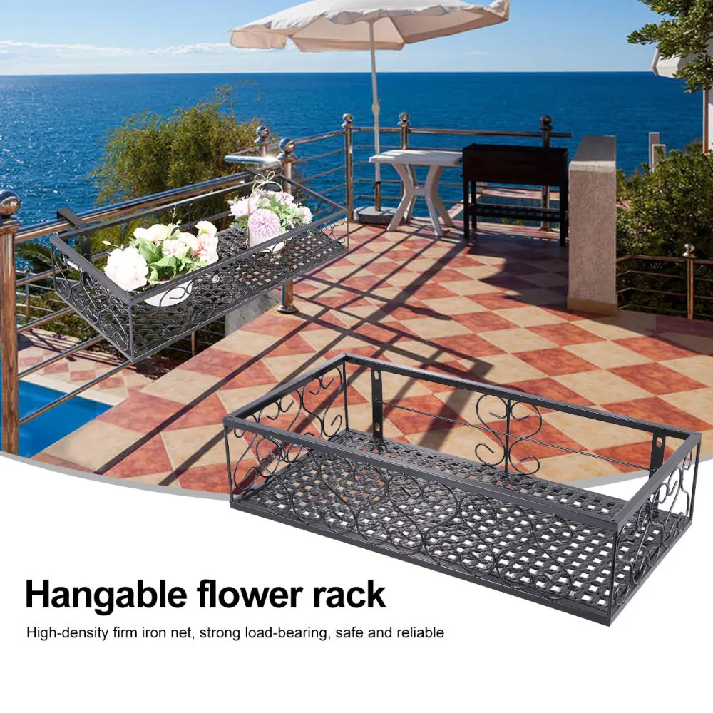 

1pc Balcony Hanging Guardrail Flower Stand Plant Succulent Railing Flower Pot Planting Shelf (Black)