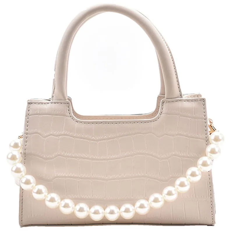 

Stone Pattern Small PU Leather Crossbody Bags 2021 Summer Luxury Brand Pearl portableShoulder Handbags and Purses