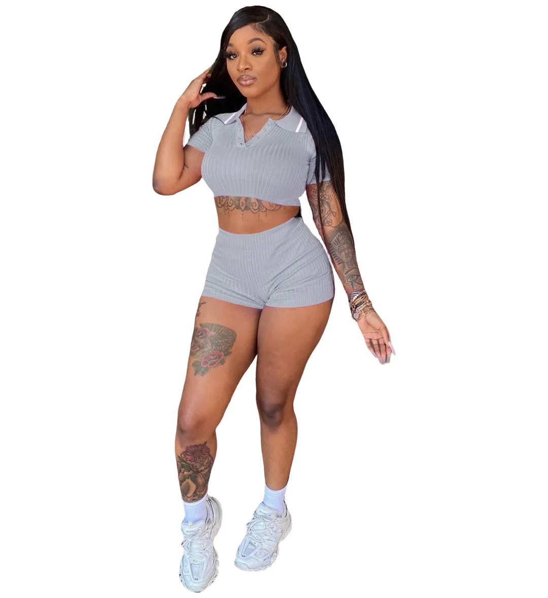 

Casual Solid Outfits Women's Two Piece Suit Knit Short Sleeve Loose Sports Tracksuits Fashion Leisure Bicycle Suit Summer