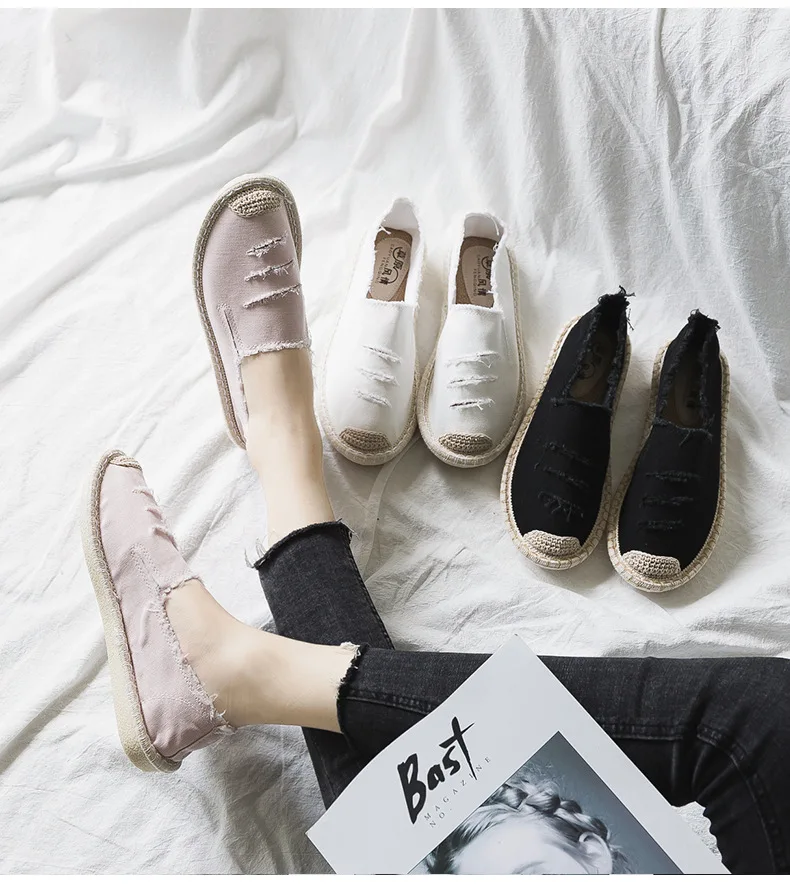 Женские слипоны на плоской подошве лоферы без застежки дышащие эспадрильи для