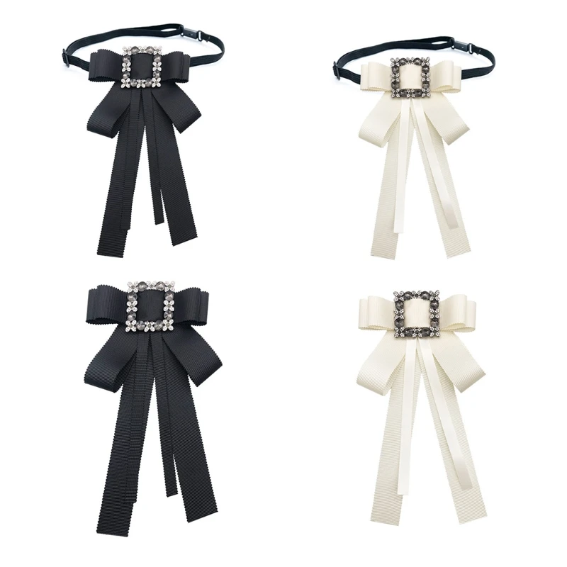 

Женская винтажная Пряжка Стразы Брошь для галстука-бабочки Роскошные ювелирные изделия Униформа Рубашка воротник Длинная лента бант галст...