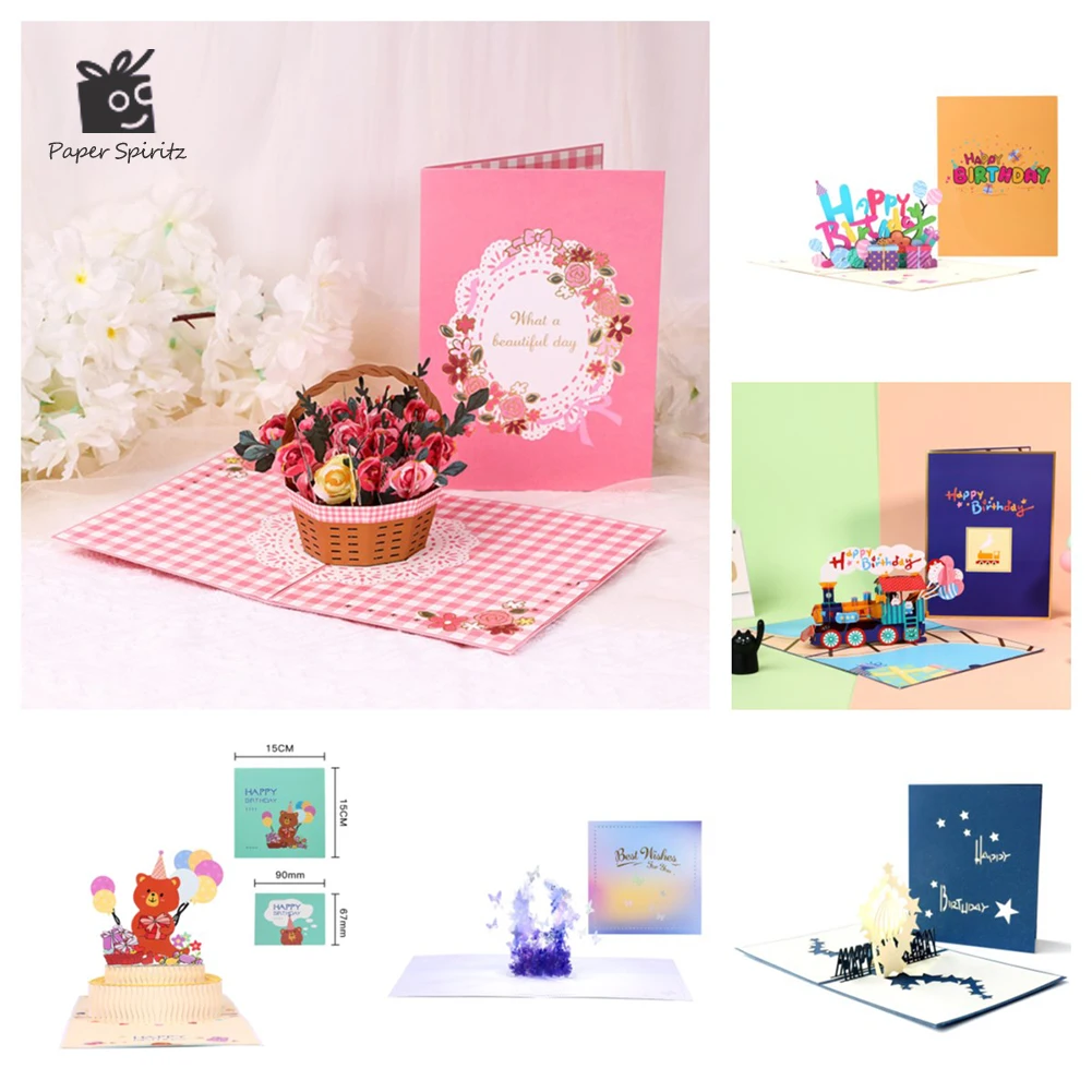 

3D Pop-Up Cards Flowers Happy Birthday Card Anniversary Gifts Postcard Maple Cherry Tree Wedding Invitations Greeting Cards Gift