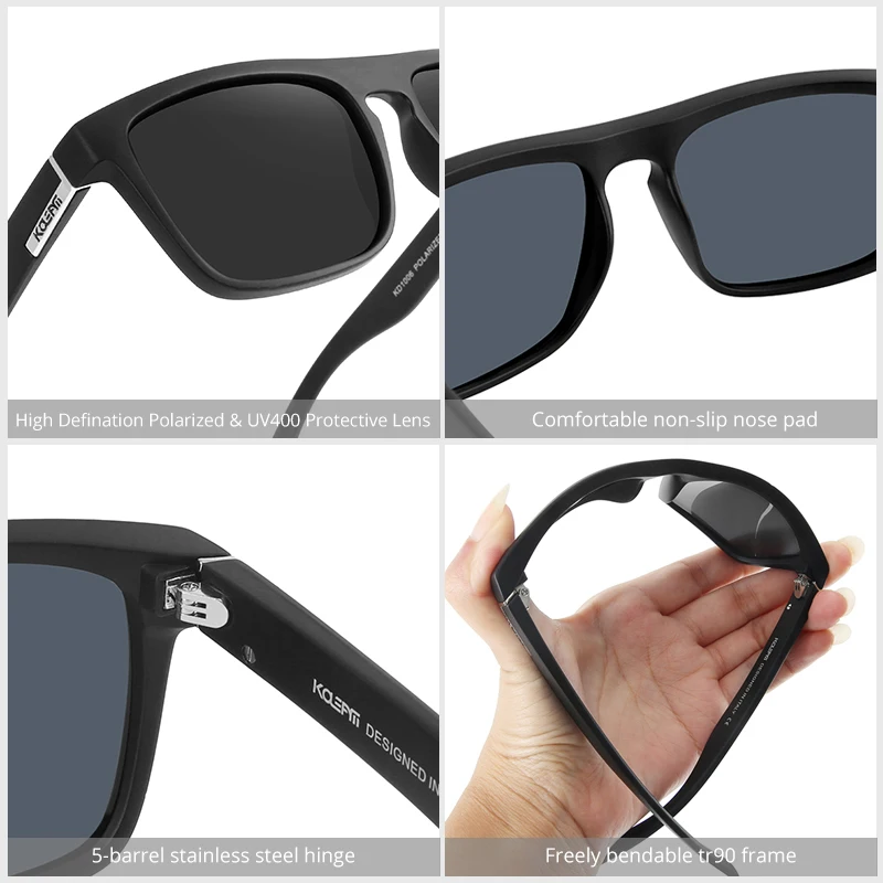 KDEAM High-end Square Polarized Sunglasses Men PA12 TR90 Frame 1.1mm Thickness Lens Polarizing Men's Glasses CE | Аксессуары для
